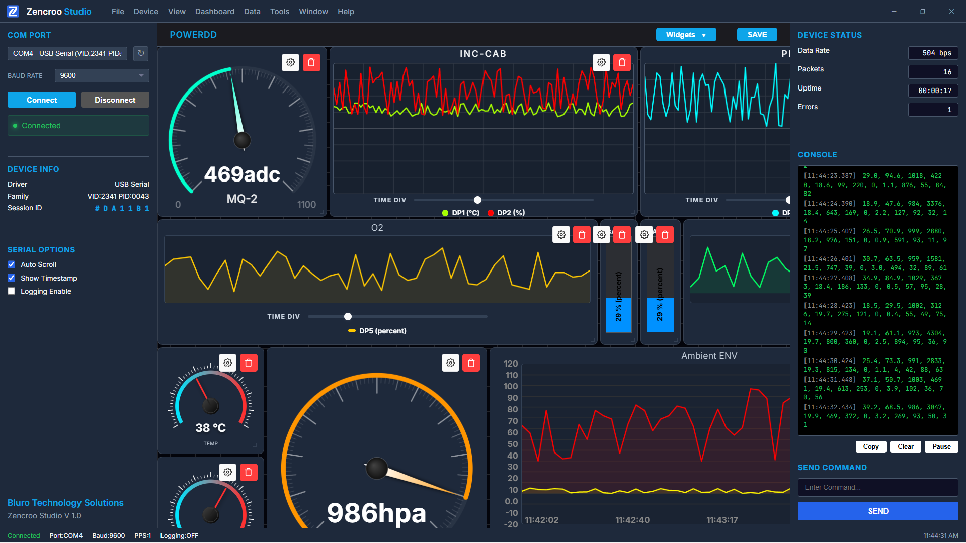 Zencroo Studio Dashboard - Arduino Serial Monitor with Real-Time Graphs